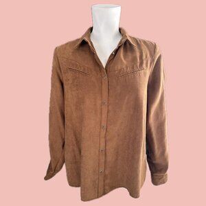 Softgrey by La Redoute Faux Suede Western Shirt – Brown Snap Button Top